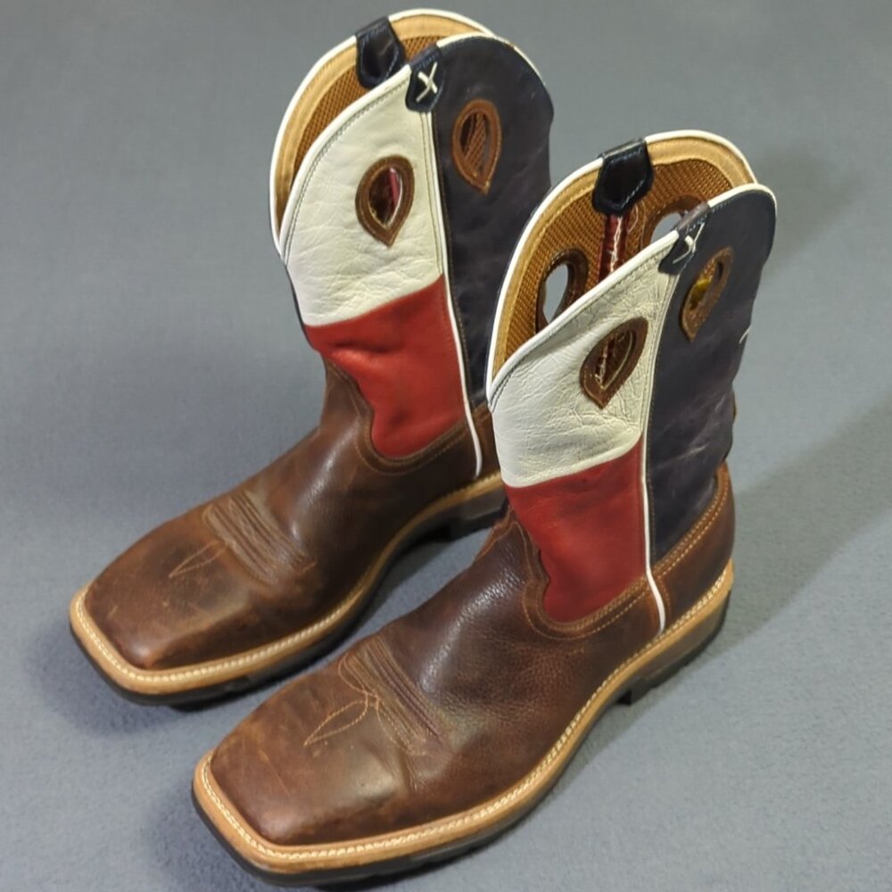 Twisted X Boots Men's 14D Brown Texas Flag Uppers Western Work Boot Cowboy